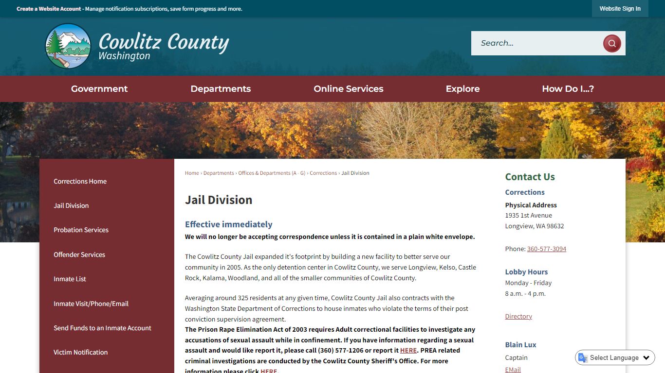 Jail Division | Cowlitz County, WA - Official Website