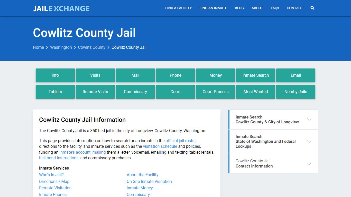 Cowlitz County Jail, WA Inmate Search, Information